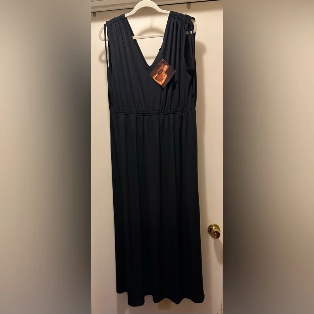 IMAN Global Chic Cinched Shoulder V-Neck Maxi Dress Black Size XL - Picture 6 of 9